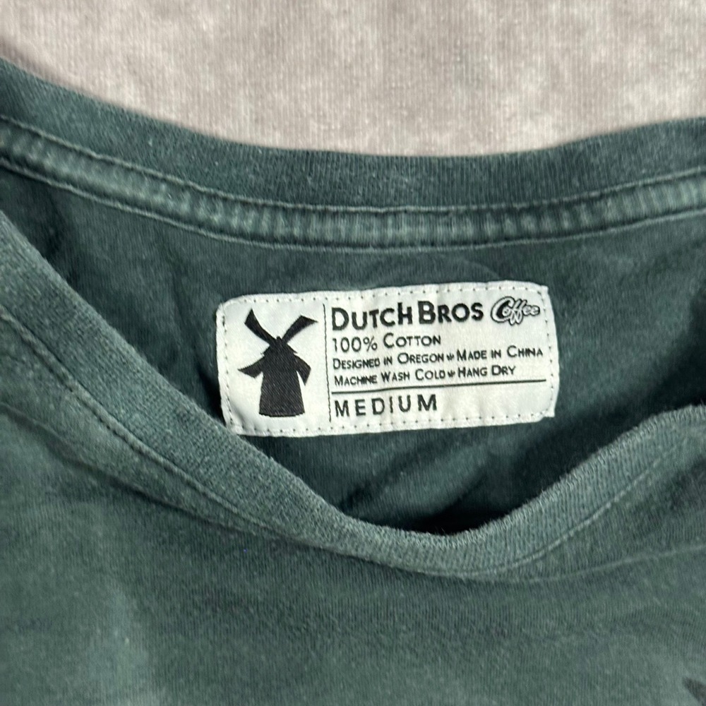 Vintage Dutch Bros Coffee Mens Medium Green Dip Dye Graphic T Shirt Luv Retro - Picture 4 of 7